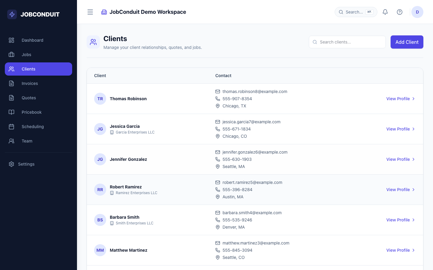 JobConduit Client Management CRM