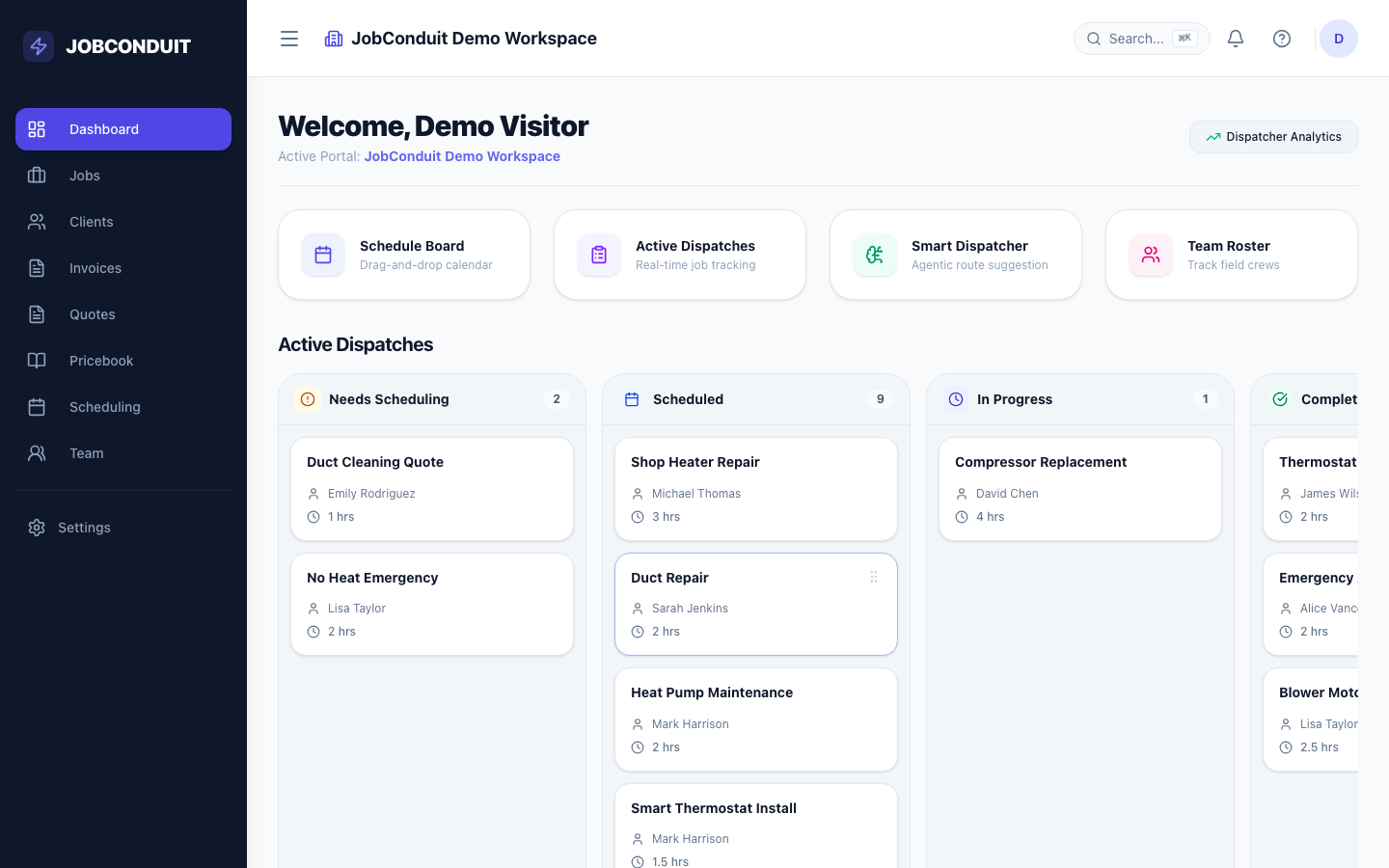 JobConduit Dispatcher Dashboard