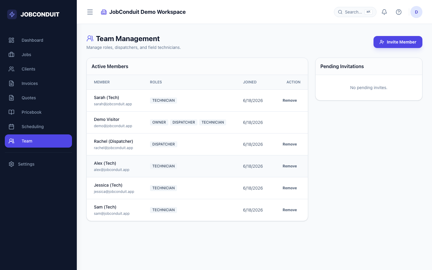 JobConduit Team Roster